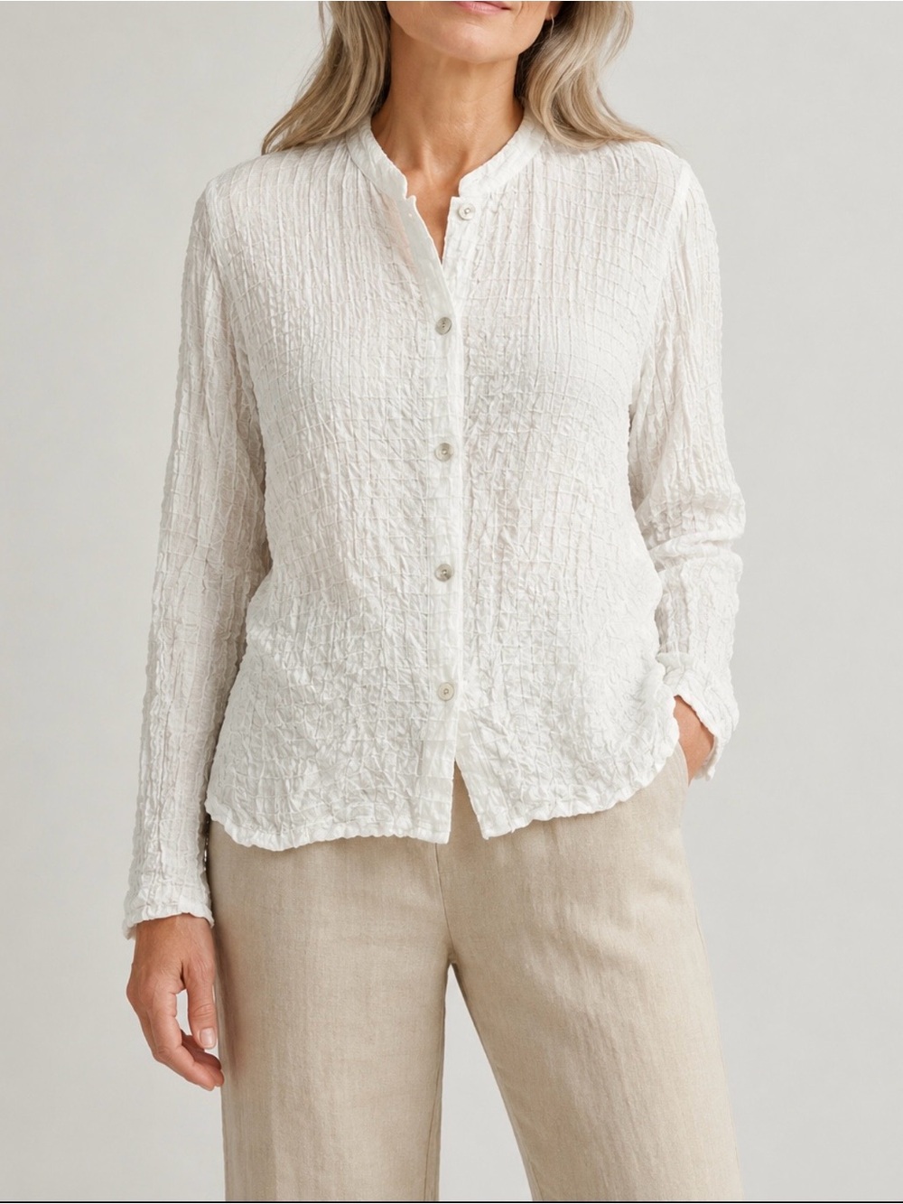 Eileen Fisher waffle fabric cotton top SZ Large